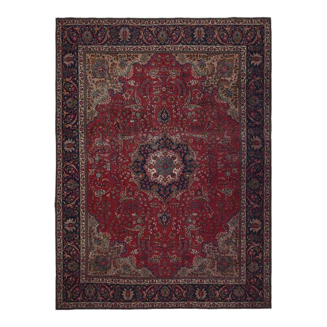1970s Vintage Persian Handmade Wool 10x13 Red Area Rug For Sale