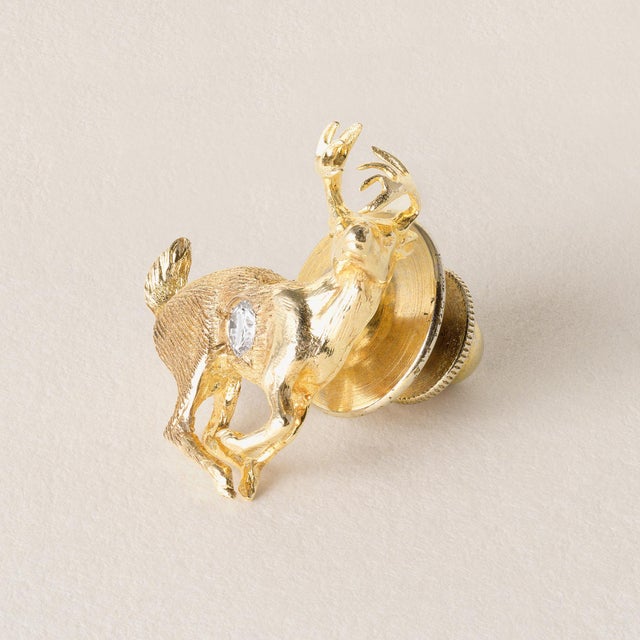 We offer free 2-day shipping! Vintage gold deer with antlers ~0.10 carat round brilliant diamond flush set E-F VS 0.75...