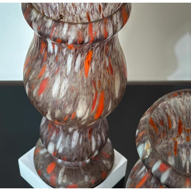 Maroon French Art Deco Marbled Glass Vases, 1930, Set of 2 For Sale - Image 8 of 9