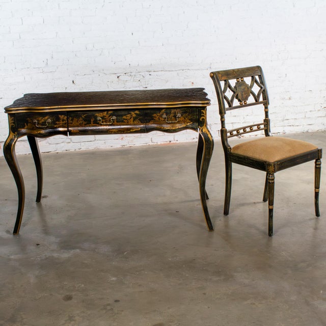 Late 20th Century Chinoiserie French Louis XV Style Ladies Writing Desk and Chair For Sale - Image 4 of 18
