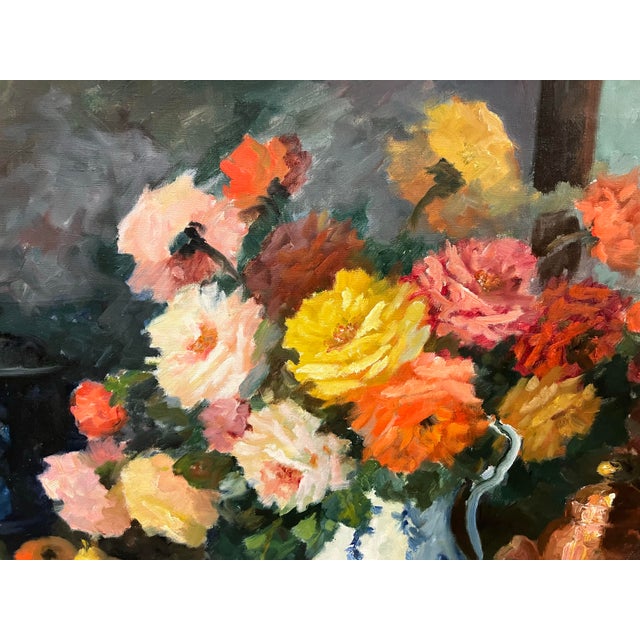 Late 20th Century Floral and Fruit Still Life Painting Edith Gert (Denmark,1906-1970) Original Oil on Canvas For Sale - Image 5 of 6