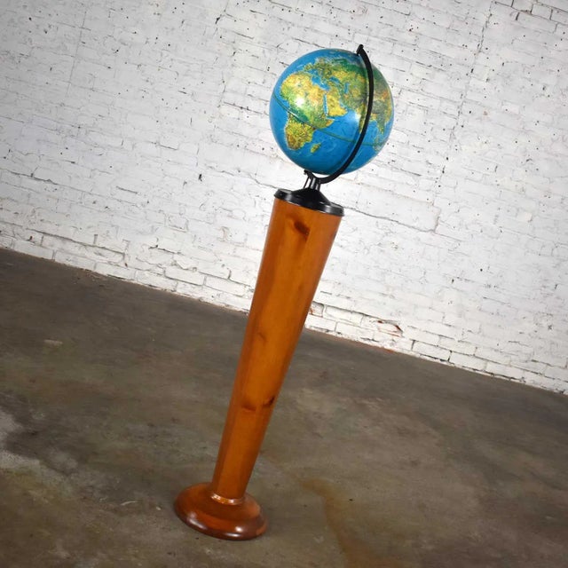 Mid-Century Modern Mid-Century Modern World Globe Repogle World Horizon Series Lighted on Custom Pine Stand For Sale - Image 3 of 13