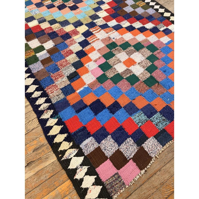 Mid-Century Modern 1940s Diamond Colorful Tribal Antique Handwoven Turkish Kilim Rug 4'8" X 9'6" For Sale - Image 3 of 6