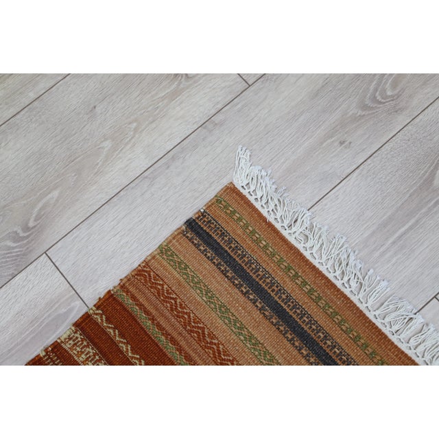 Textile 1980s Traditional Brown Striped Kilim For Sale - Image 7 of 10