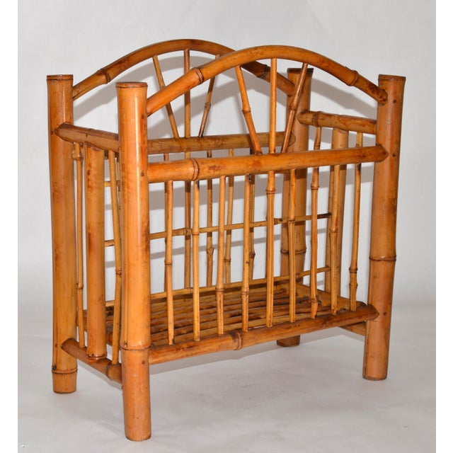 1950s Chinoiserie Bamboo Hand-Crafted Magazine Rack Newspaper Stand For Sale - Image 10 of 17