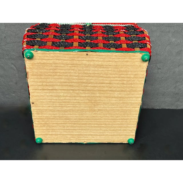 Red Plaid Woven Rattan Sewing Basket For Sale - Image 11 of 16