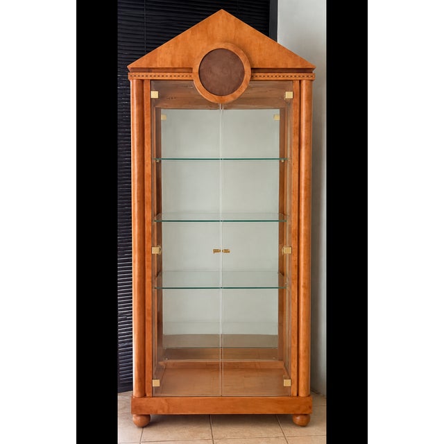 Brown Hickory White Neo-Classical Biedermeier Style Walnut Vitrines Cabinets - Pair For Sale - Image 8 of 8