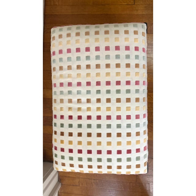 Wood 1960s Petite Painted Wood Bench With Upholstered Seat For Sale - Image 7 of 11