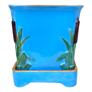 19th Century Aqua Majolica Square Minton Jardiniere