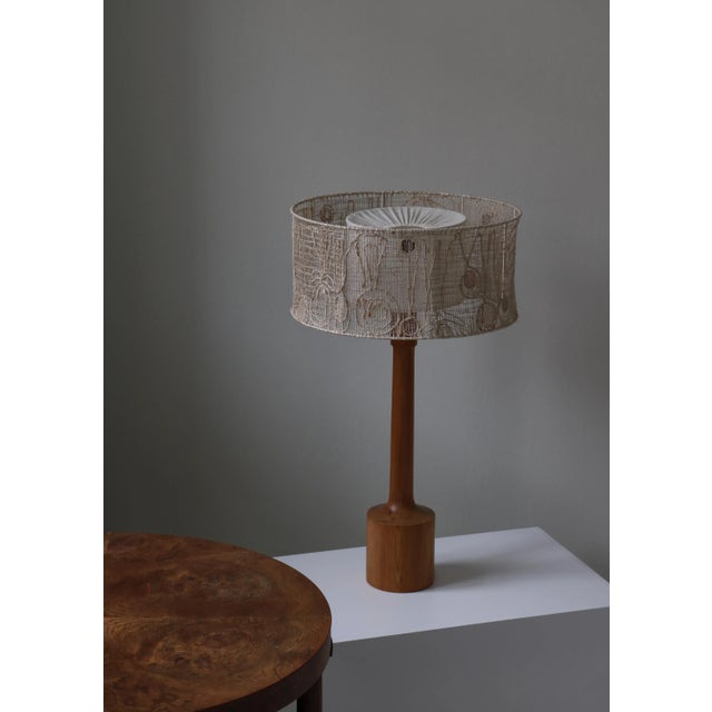 Large Pinewood Table Lamp, Handmade Shade Marianne Von Münchow, Sweden, 1960s For Sale - Image 11 of 12