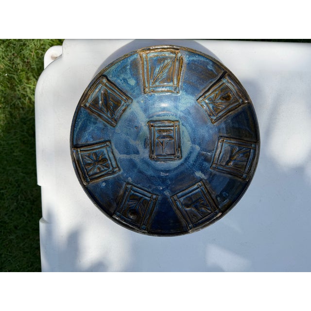 Late 20th Century Vintage Handcrafted Studio Pottery Bowl With Raised Botanical Panels, 8” For Sale - Image 5 of 12