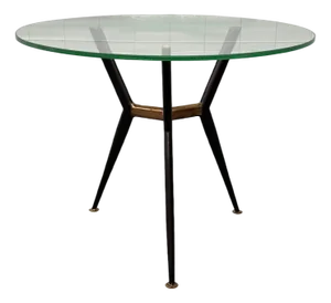 Italian Coffee Table with Metal Tripod and Round Glass Top, 1960s