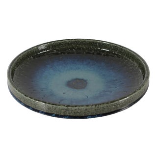 Large Mid-Century Danish Low Bowl in Deep Blue and Moss Green Glazed Stoneware by Per Linnemann-Schmidt for Palshus, 1960s For Sale