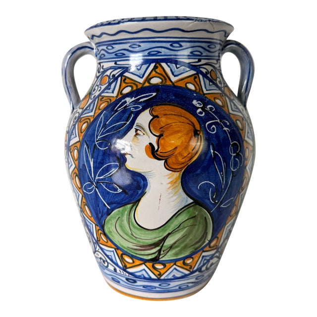 Vintage Hand-Painted Italian Ceramic Urn / Vase/ Sold For Sale