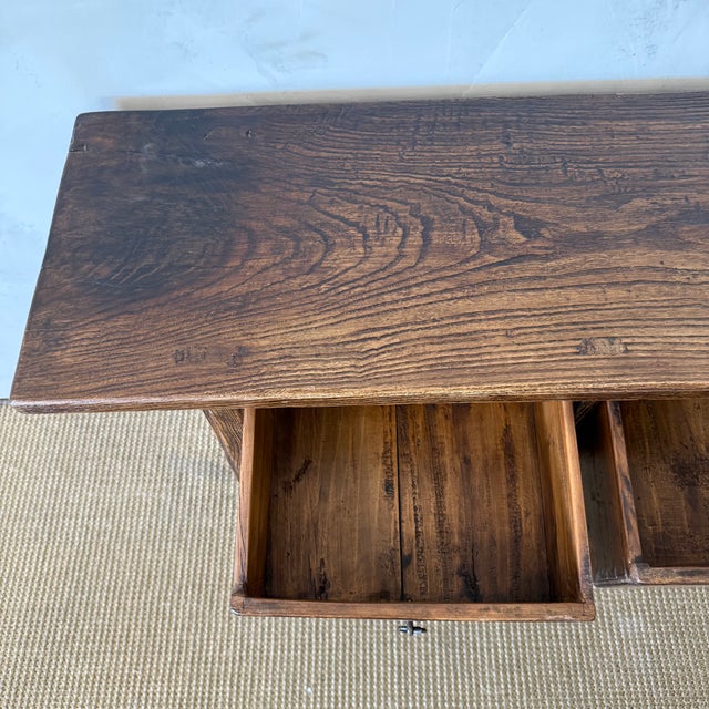 Vintage Reclaimed Elm Wood 4 Drawer Console C. 1920 For Sale - Image 11 of 12
