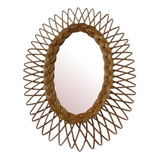 Italian Rattan Mirror, 1960s For Sale