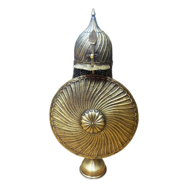 Handmade Turkish Brass Fluted Helmet Shield Set For Sale
