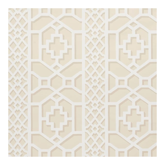 Schumacher Zanzibar Trellis Wallpaper in Sand For Sale