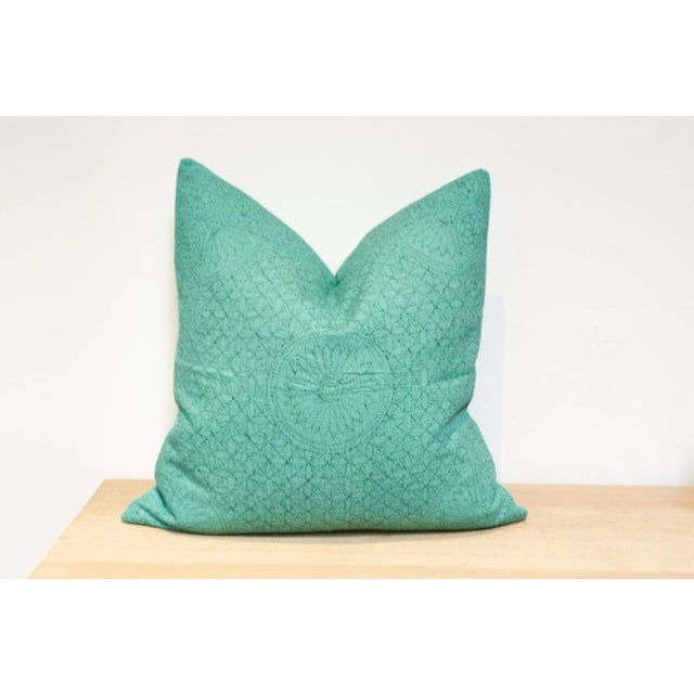 Boho Chic Seafoam Hand-Stitched Pillow Cover For Sale - Image 3 of 8