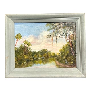 Vintage Landscape Oil Painting on Board For Sale