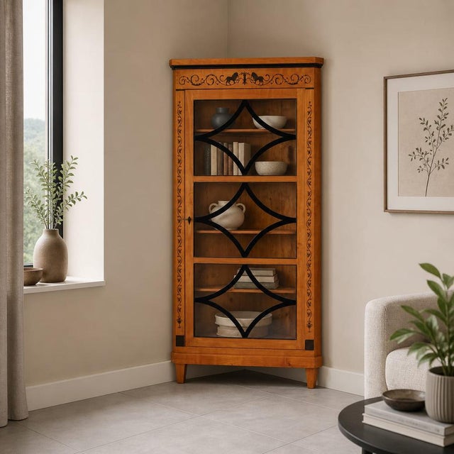 Wood Antique Biedermeier II Corner Display Cabinet, 1890 For Sale - Image 7 of 8