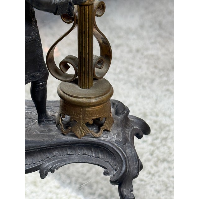 Rococo Revival Figural Spelter and Etched Glass Trumpet Vase, Antique For Sale - Image 15 of 16