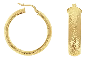 30MM Hammered Hoop Earrings 14k Yellow Gold, 2 Pieces