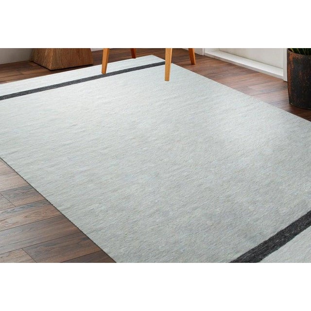 Ivory Minimalist Stripe Flatweave Wool Rug 8x10 For Sale - Image 10 of 10