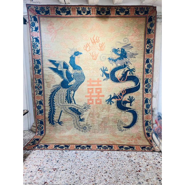 Antique Chinese Dragon and Phoenix Wedding Rug With Double Happiness Symbol 9'2" X 11'8" For Sale - Image 4 of 18