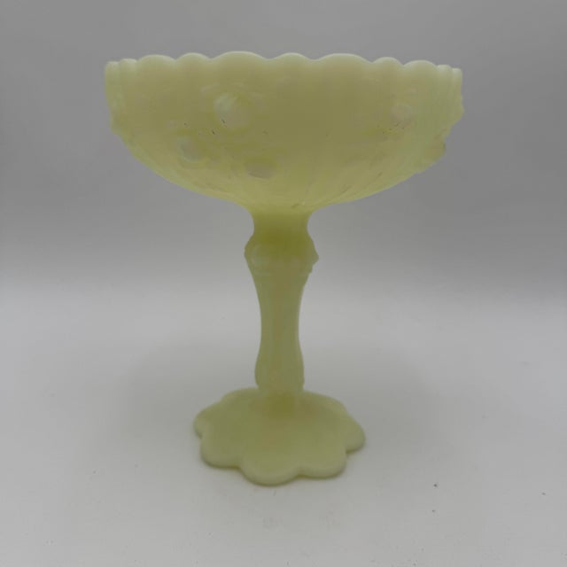 Glass Vintage Fenton Rose Compote in Satin Glass Custard Yellow 7.75" For Sale - Image 7 of 9