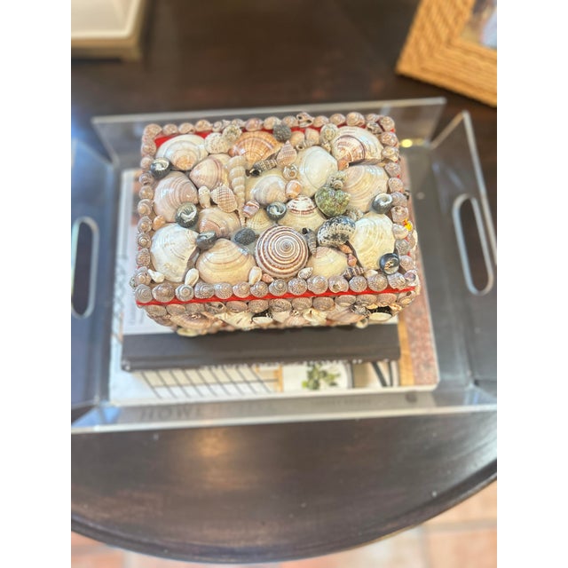 This charming vintage shell box is a whimsical coastal treasure, perfect for stashing jewelry, keepsakes, or as a...