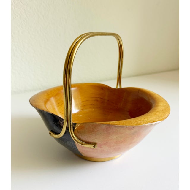 Aldo Tura for Macabo Cusano Goat Leather, Wood, & Brass Handled Bowl, Italy 1960s For Sale - Image 10 of 13
