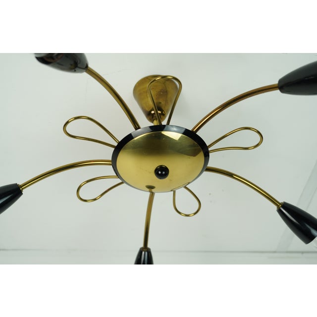 Mid-Century Sputnik Spider Ceiling Lamp in Brass, Metal and Plastic, 1950s For Sale - Image 13 of 14