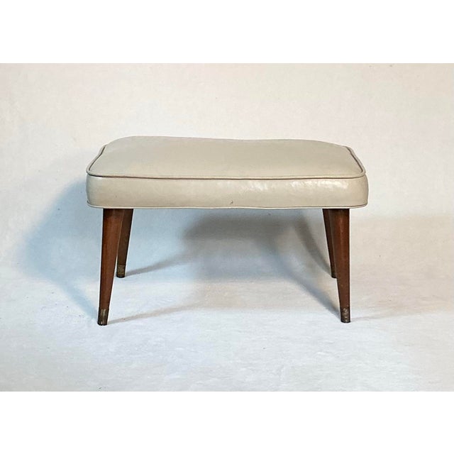Vintage 50s Mid-Century Modern Ottoman Footstool Bench Off White Vinyl For Sale - Image 4 of 11