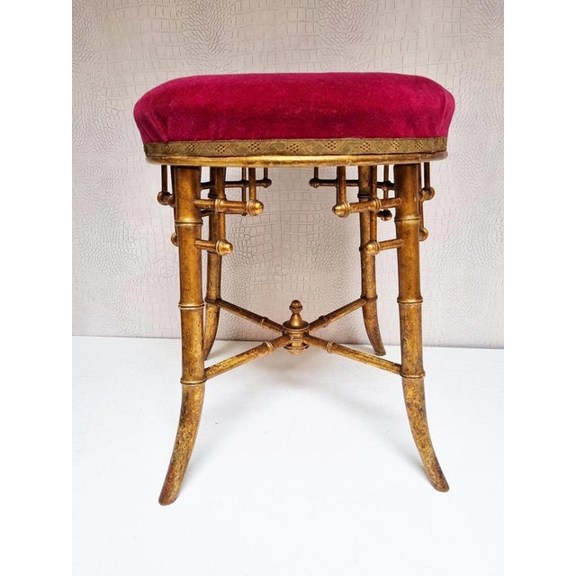 English Chippendale Style Gilt Chinoiserie Faux Bamboo Stool, 1850s For Sale - Image 3 of 10