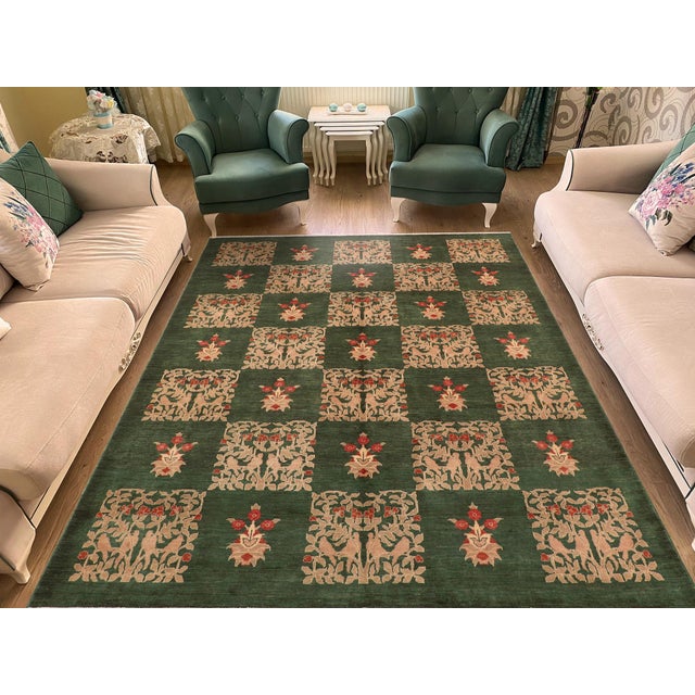 "Enhance the ambiance of your home with this magnificent Persian-influenced Turkish hand-knotted rug made by skilled...