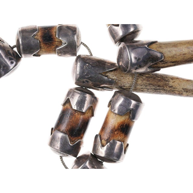 Early Native American Sterling and Deer Antler Necklace For Sale - Image 9 of 11