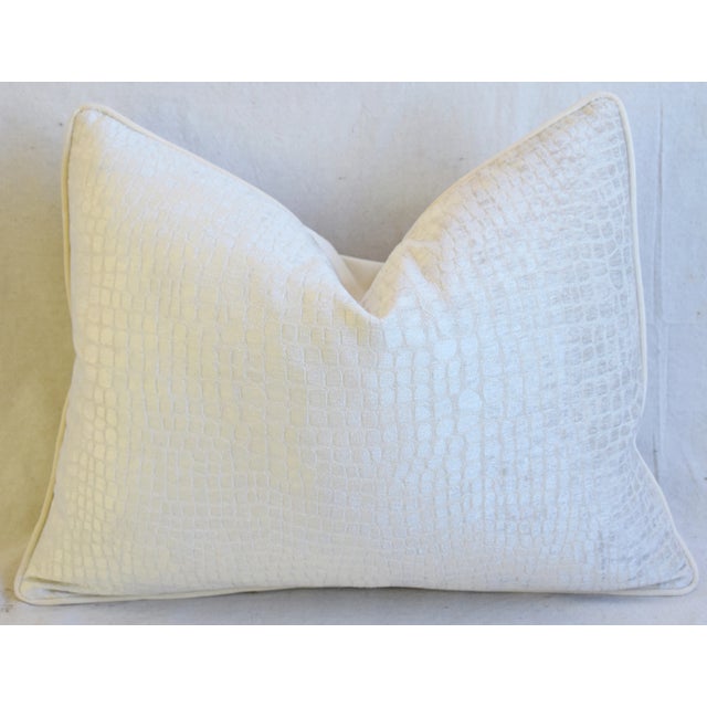 Early 21st Century Crocodile Alligator Textured Velvet Design Feather/Down Pillow 24" X 18" For Sale - Image 5 of 5