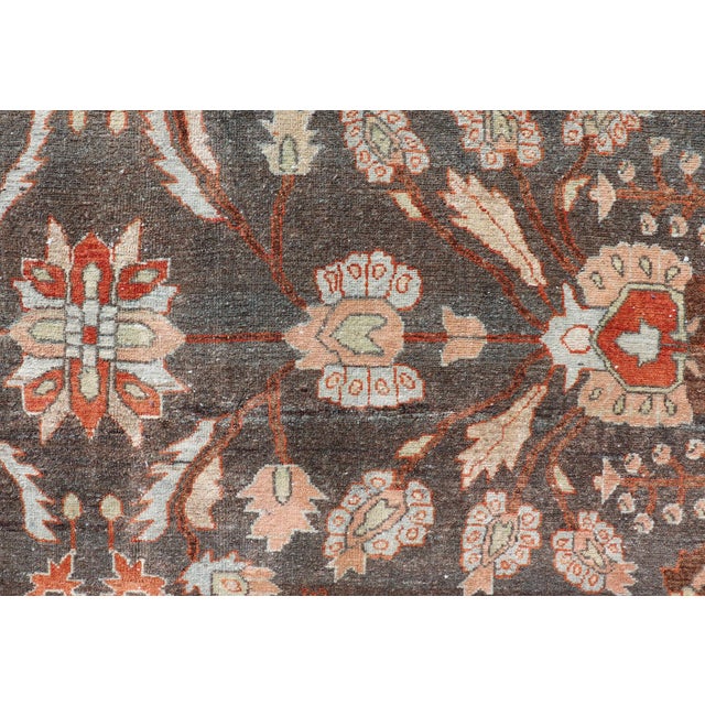 Square Antique Persian Malayer Rug With a Brown Field and Stylized Floral Design 11 X 13 For Sale - Image 16 of 18
