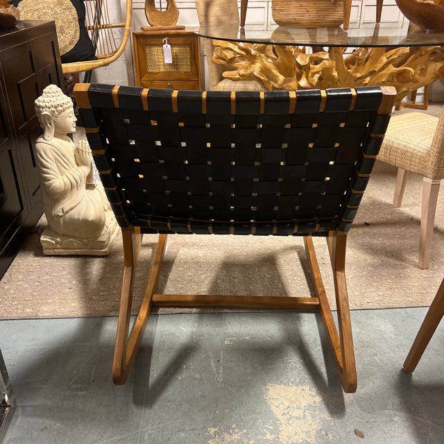 Black Leather & Teak Rocking Chair Chairish