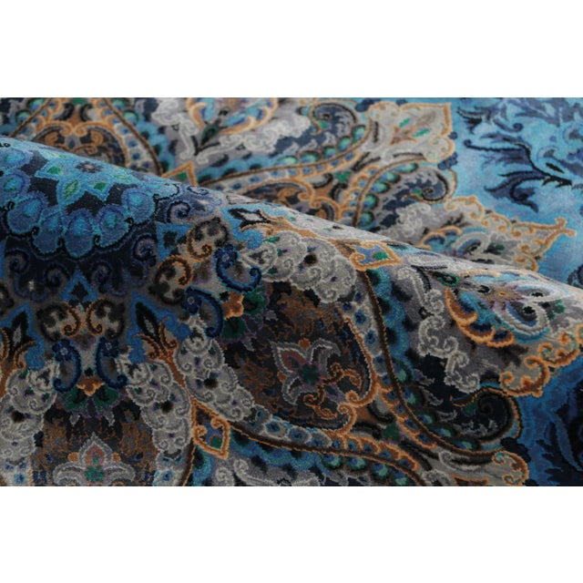 Textile Rug & Kilim’s Modern Persian Style Rug With Intricate Medallion in Ocean Hues For Sale - Image 7 of 8
