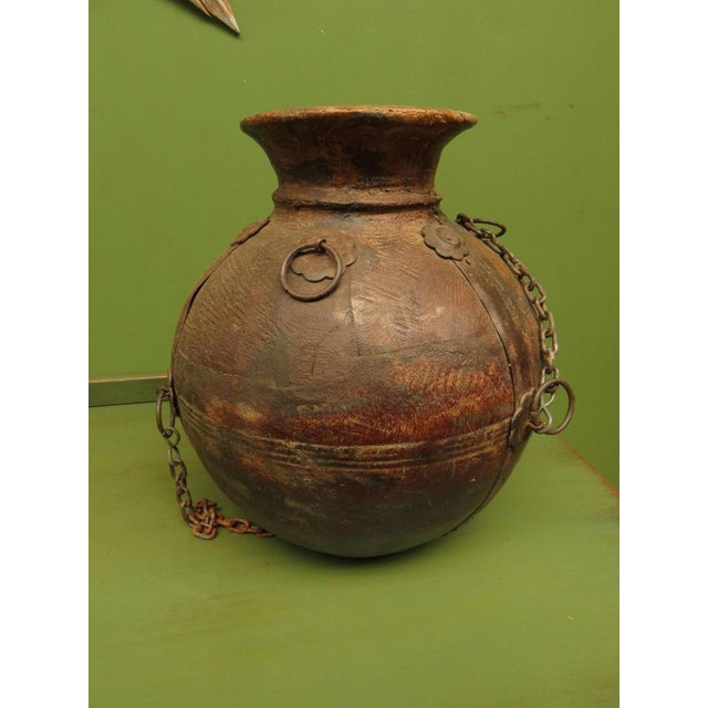 Antique Wooden Indian Water or Milk Pot with Chains For Sale - Image 12 of 12
