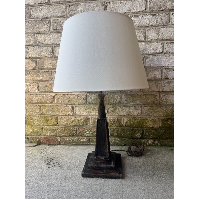Wood Vintage Black Wooden Table Lamp For Sale - Image 7 of 14