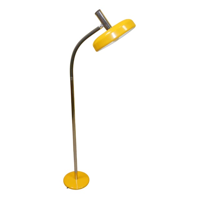 Large Yellow and Chrome Adjustable Gooseneck Floor Lamp, 1970s For Sale
