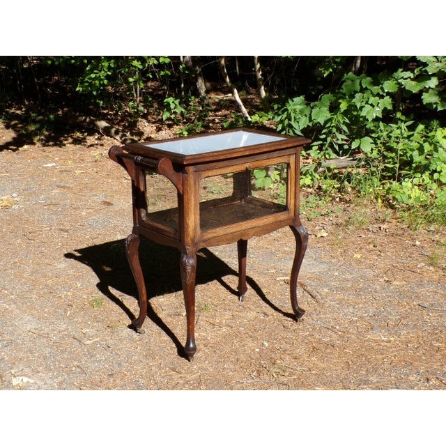 Antique Solid Oak Vitrine Cabinet Serving Bar Tea Cart Trolley For Sale - Image 14 of 18