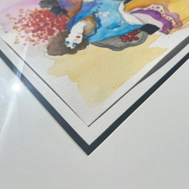 1990s Itzchak Tarkay Original Watercolor Painting "Thinking of Love" - Signed & Framed For Sale - Image 5 of 7