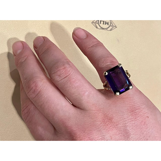 13 Carat Emerald Cut Amethyst Cocktail Ring in 14 Karat Yellow Gold For Sale - Image 14 of 18