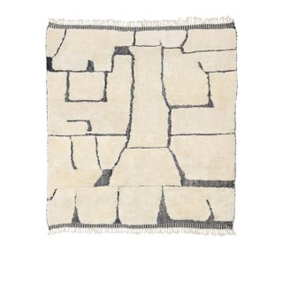 Abstract Puzzle Line Hand-Knotted Wool Rug | 7'3" X 6'8" | One of a Kind For Sale