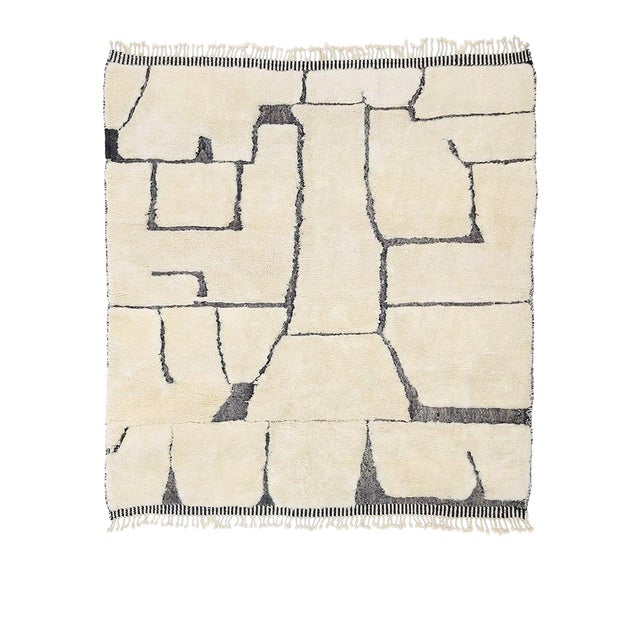Abstract Puzzle Line Hand-Knotted Wool Rug | 7'3" X 6'8" | One of a Kind For Sale