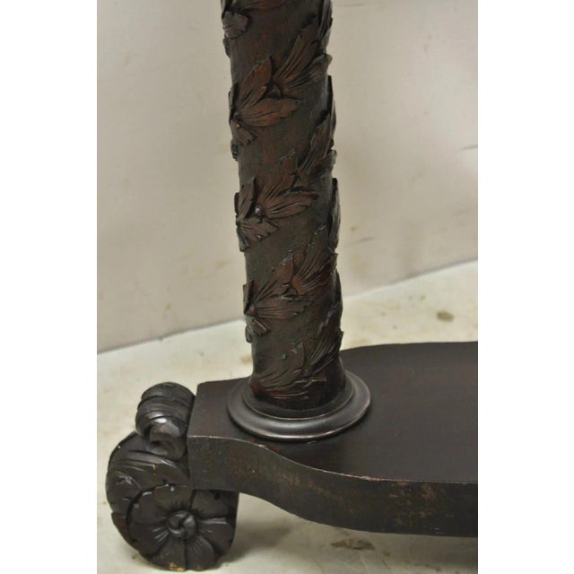 Antique American Empire Floral Spiral Carved Mahogany Round Center Side Table For Sale - Image 12 of 12